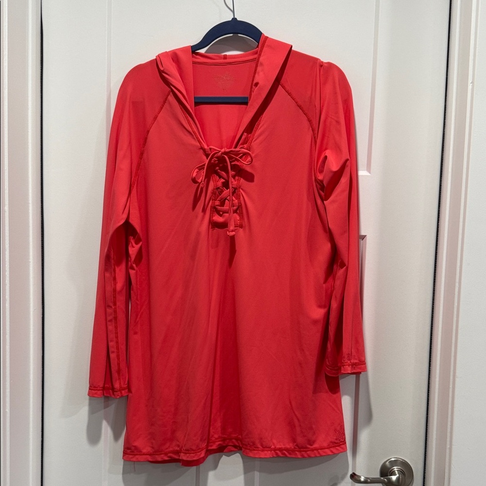 Coral colored Lace-Up Swim Cover up with UV protection